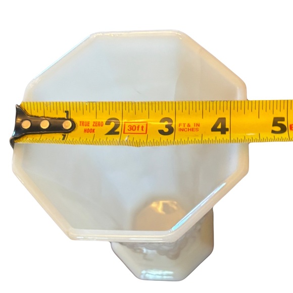 Vintage Milk Glass Vase Hexagon Bouquet Vase Embossed Grape & Vine Pattern - Picture 5 of 10